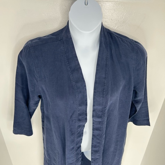 J. Jill Pure Jill Medium Tall Linen Duster Cardigan Navy Garment Dyed Oversized - Picture 5 of 13